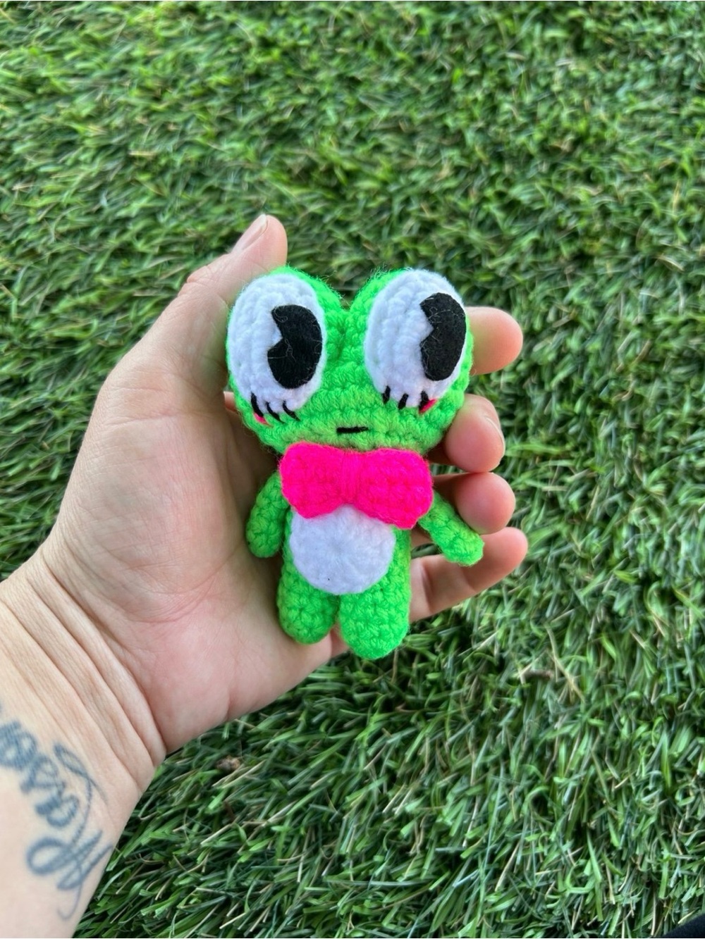 Handmade Green Frog Plush with Pink Bow - Cute Kids Stuffed Animal